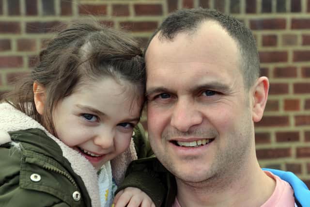 Lyla with her dad Paul - before he had pink hair!