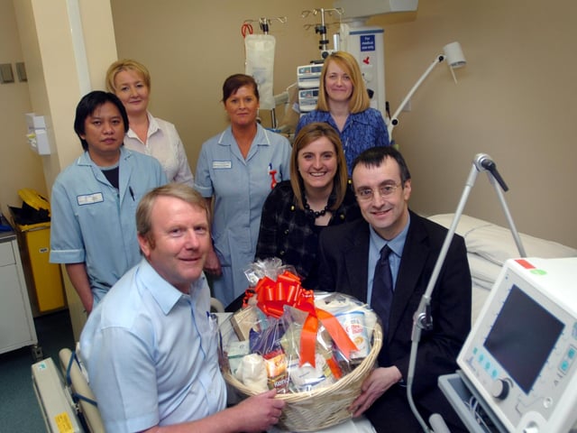 From 2009: Hartlepool Mail features editor Chris Cordner (right) and Pamela Hargreaves with Dr Peter Royle, staff nurse Angelo Tan, matron Tess Moore, associate practitioner Karen Tritschler and ward clerk Cath Ruocco from Hartlepool hospital's Critical Care Unit.