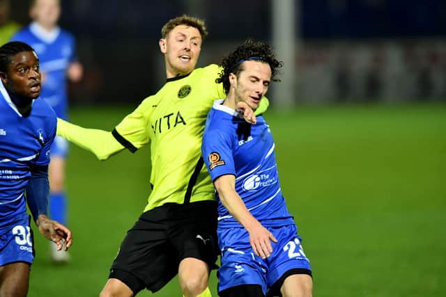 Jamie Sterry in action for Hartlepool United on his debut against Stockport County.
