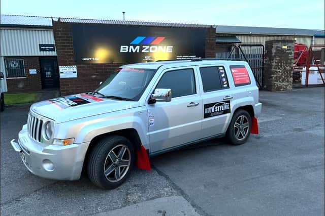 The lads' Jeep Patriot 'banger' they will attempt to complete the 700 mile Scotland rally in.