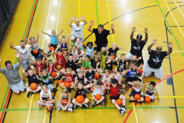 Cleveland Police and Crime Commissioner Steve Turner (rear centre) with Hartlepool Huskies basketball club. Picture by FRANk REID