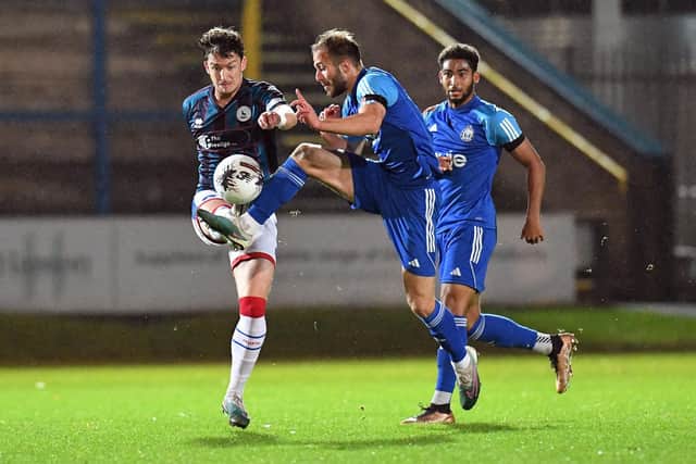 Alex Lacey picked up an injury for Hartlepool United in the defeat at FC Halifax Town.