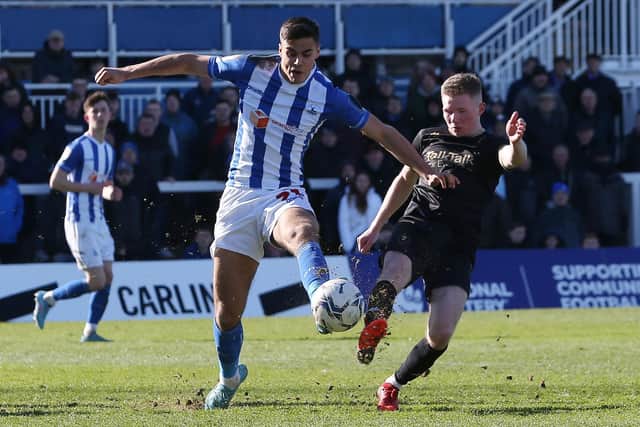 Isaac Fletcher missed Hartlepool United's trip to Scunthorpe United with a shoulder injury (Credit: Mark Fletcher | MI News)