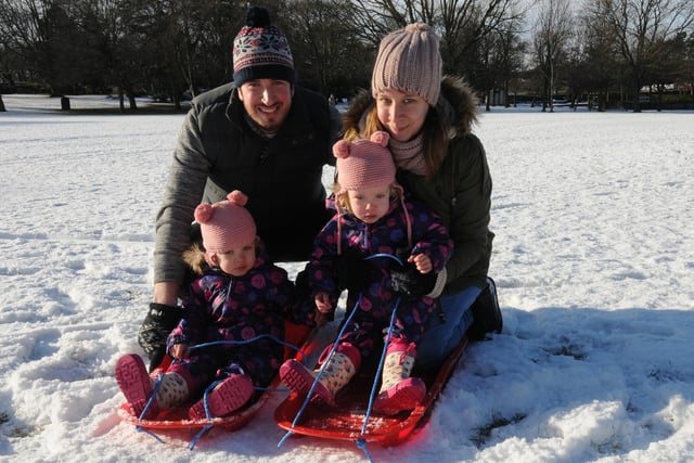 Steven and Michelle Turner, from Bishop Cuthbert, decided to take their two-year-old twins Freya and Violet to Ward Jackson Park for some sledging.
