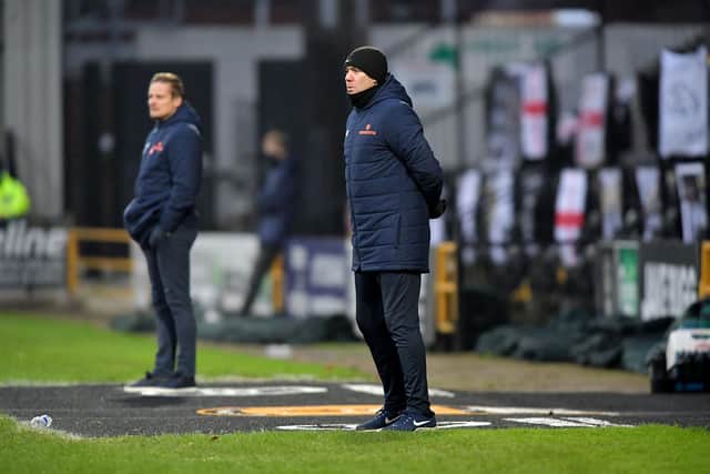 Hartlepool United manager Dave Challinor at Meadow Lane.