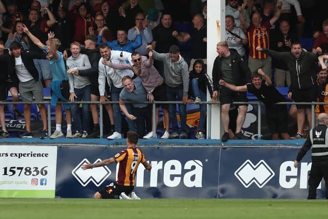 Hartlepool United are believed to have been keen on Bradford City striker Andy Cook this summer. The 31-year-old scored twice for the Bantams at the Suit Direct Stadium (Credit: Mark Fletcher | MI News)
