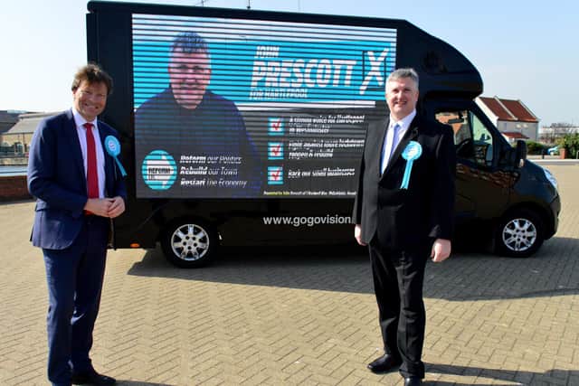 Richard Tice, left, and Reform UK's Parliamentary candidate John Prescott at The Highlight, Hartlepool. Picture by Frank Reid