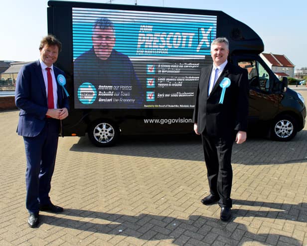 Richard Tice, left, and Reform UK's Parliamentary candidate John Prescott at The Highlight, Hartlepool. Picture by Frank Reid