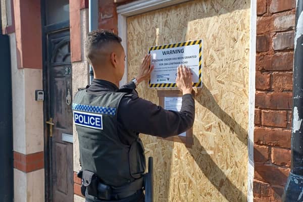 The house at 20a Lowthian Road, Hartlepool, is boarded up after complaints over antisocial behaviour and drug dealing.