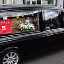 Jack Charlton's funeral car included a floral tribute to his World Cup glory with England in 1966.