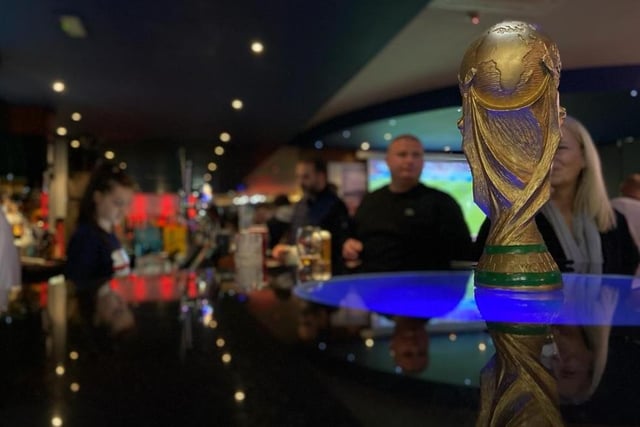 Eyes on the prize at Hornsey's in Hartlepool, with a World Cup on the bar.
