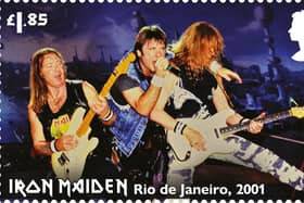 Left to right: Dave Murray, Bruce Dickinson and Janick Gers in Rio de Janeiro, January 2001.