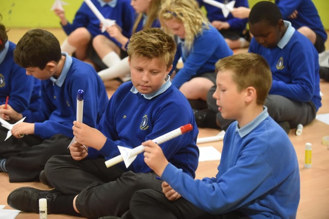 Hart Primary School pupils putting the finishing touches to their rockets at a space day in 2015.
