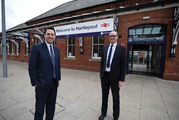 Tees Valley Mayor Ben Houchen, left, with Hartlepool Borough Council Leader Cllr Shane Moore at Hartlepool Station.