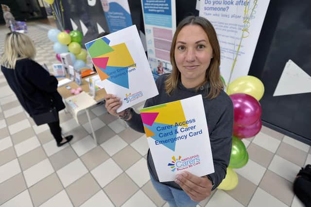 Sarah Rowntree, Community Development lead Hartlepool Carers, with the information packs explaining the new card. Picture by FRANK REID