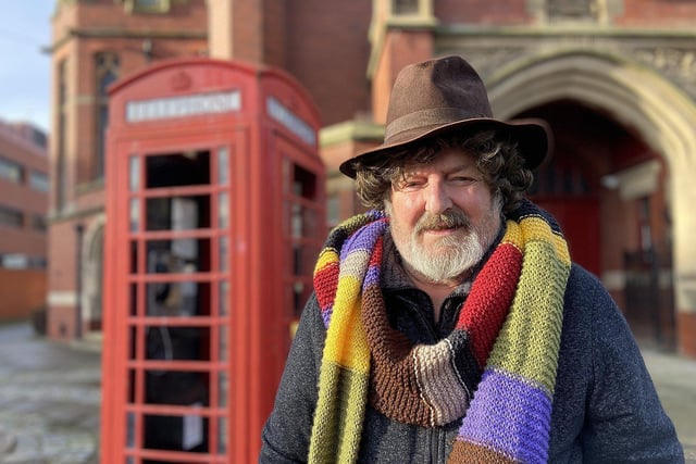Doctor Who enthusiast Paul Bianco is pictured outside the Town Hall Theatre in 2023.