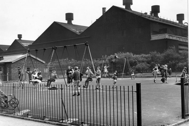 Carbrook Recreation Ground, Carbrook Park off Manningham Road with Brown Bayley's Ltd. Steel Works in the background. c. 1960. Ref no U04995