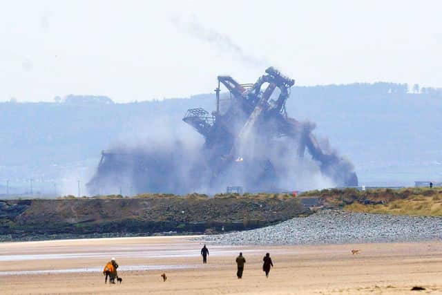 The demolition of the Redcar Blast Furnace as viewed from Seaton Carew. Picture by FRANK REID.