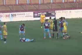 Luke Molyneux was shown a straight red card 10-minutes after coming on as a substitute (photo: Weymouth FC)