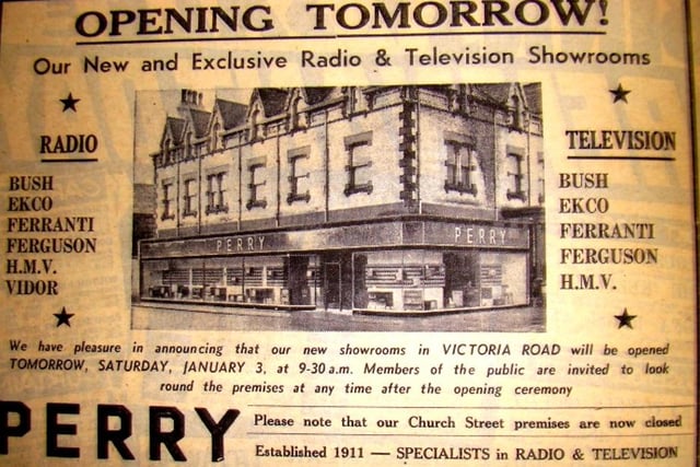 The new premises of Perry's, on the corner of Avenue and Victoria Road, were advertised in the Mail in 1959. Previously the company had been in Church Street. Photo: Hartlepool Library Service.