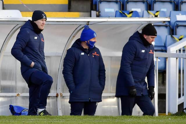 Hartlepool United's bench during Saturday's 1-0 win over Sutton United. Picture by FRANK REID