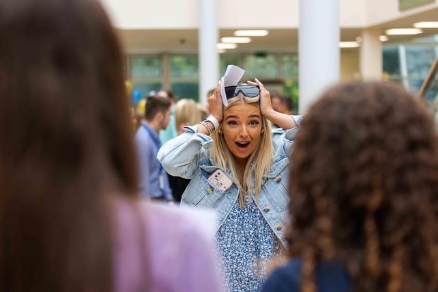 A student reacts to her results at Hartlepool Sixth Form.