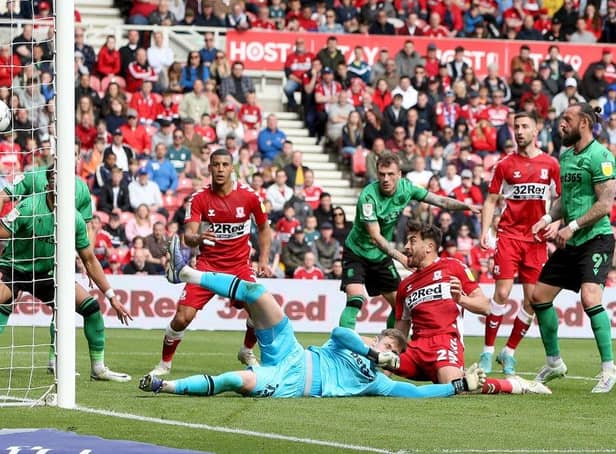 Matt Crooks, of Middlesbrough, shoots to score his second goal during the Sky Bet Championship match between Middlesbrough and Stoke City. (Photo by Nigel Roddis/Getty Images).