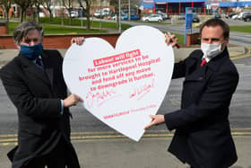 Jonathan Ashworth MP (left) Shadow Secretary of State for Health with Labour by-election candidate Dr Paul Williams outside the University Hospital of Hartlepool.