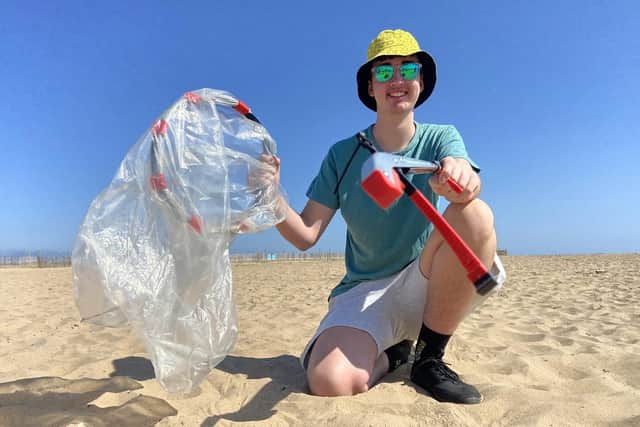 Hartlepool Sixth Form College student, Jacob Smart, is ready to take part in the beach clean at Seaton Carew.