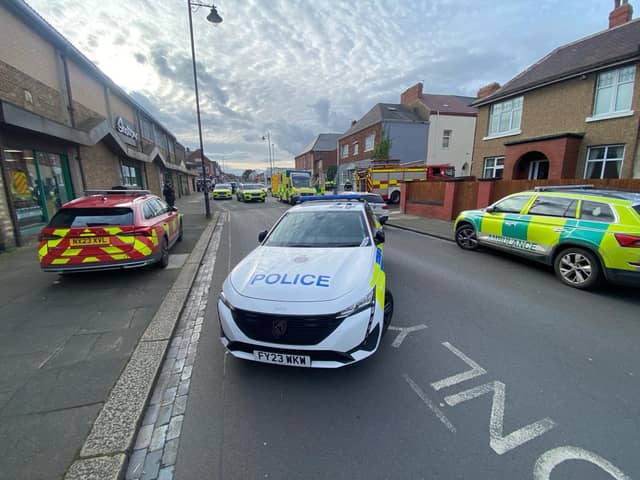 Emergency services remain at the scene of an incident on Elwick Road, near Caroline Street. Locals are advised to avoid the area.