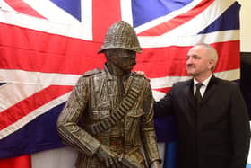 The new Ray Lonsdale Boer War statue, with Stephen Close who organised the fundraising campaign for the project.