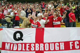 Middlesbrough fans soak up the atmosphere during the UEFA Cup match against Sporting Lisbon at The Jose Alvalade Stadium March 17, 2005. Boro were beaten 1-0 and were knocked out 4-2 on aggregate.