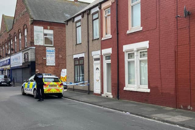 Police at the scene of the incident in Duke Street, Hartlepool.
