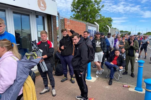 The queue outside Hartlepool United on Wednesday morning.