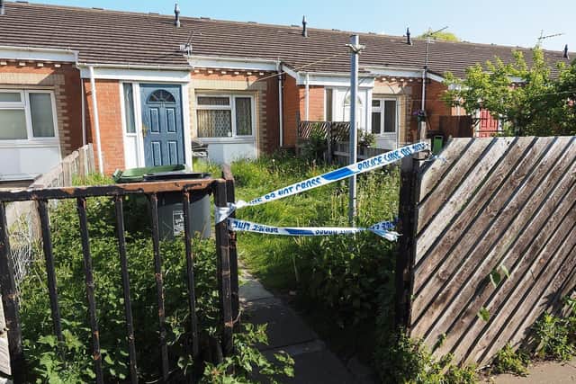 Police tape at the same house in Spurn Walk, Hartlepool, after the murder inquiry into the death of Kieran Wood was launched.