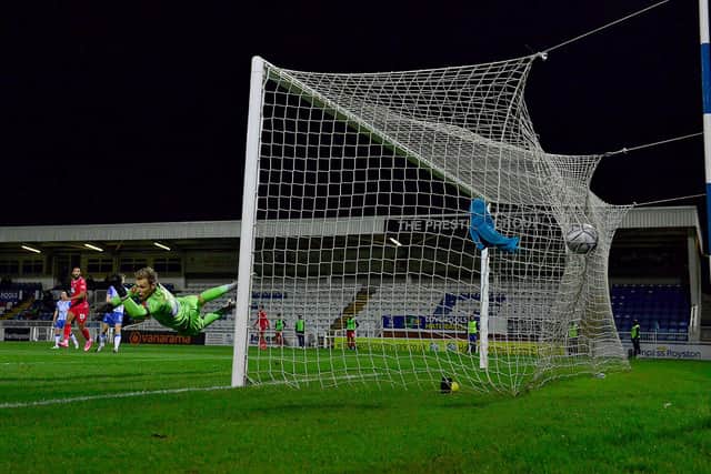 Hartlepool United concede the opening goal against Wrexham.