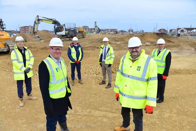 Project partners on the site of the Highlight leisure development. Front is David Wingfield (left) Regional MD Wates and Mike Young leader of Hartlepool Borough CouncilBehind (left to right) Simon Law project director at Wates, Scott Parkes and Kieran Bostock and Ian Gardiner from the council. Picture by Frank Reid