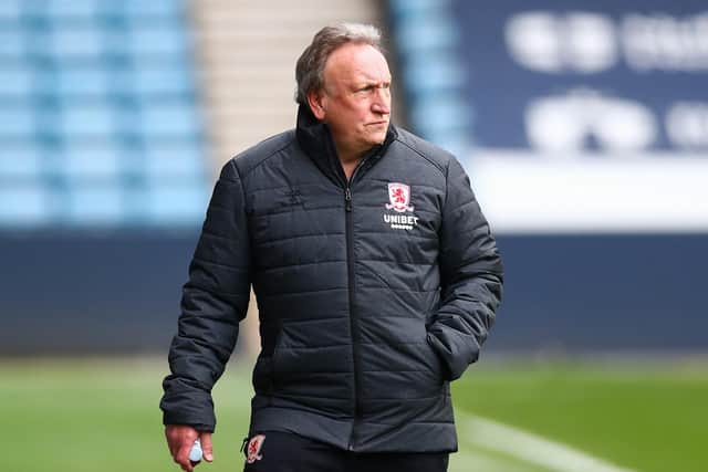 Neil Warnock, manager of Middlesbrough, looks on during the Sky Bet Championship match between Millwall and Middlesbrough.