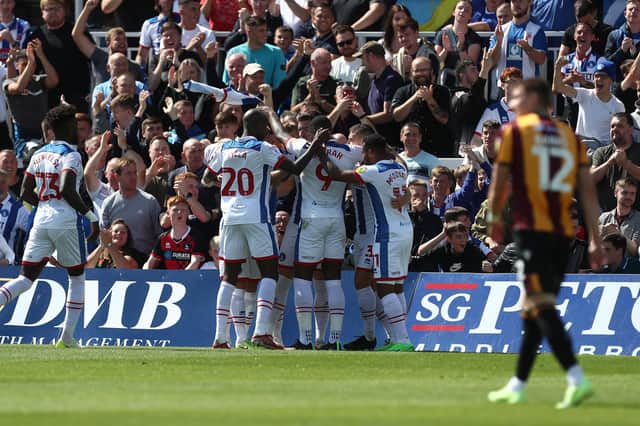 Hartlepool United scored their first goal at the Suit Direct Stadium this season against Bradford City. (Credit: Mark Fletcher | MI News)