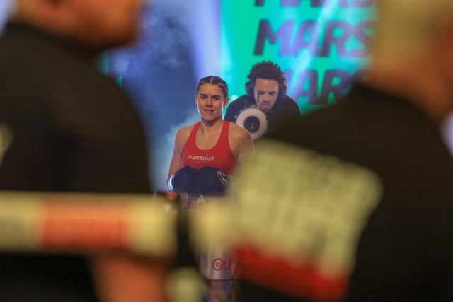 Savannah Marshall makes her way to the ring for her headline fight with Femke Hermans in Newcastle. Picture by Martin Swinney