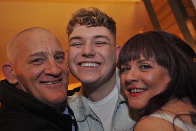 Michael Rice celebrates winning The Voice UK alongside his family and friends at The Stag and Monkey in 2018.