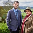 Brenda Blethyn and David Leon on set during filming of the 13th series of Vera.