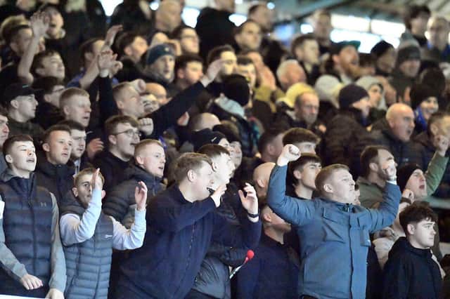 Hartlepool United fans in full voice at Oldham Athletic on December 30.