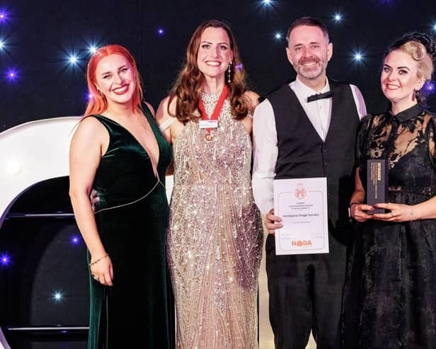 Hartlepool Stage Society accepts their Commendation Award. Pictured: Elizabeth Marshall, Peter Rowlands, and Katie Devine from Hartlepool Stage Society with NODA North District 4 Representative Helen Abraham. Photo: One Imagery