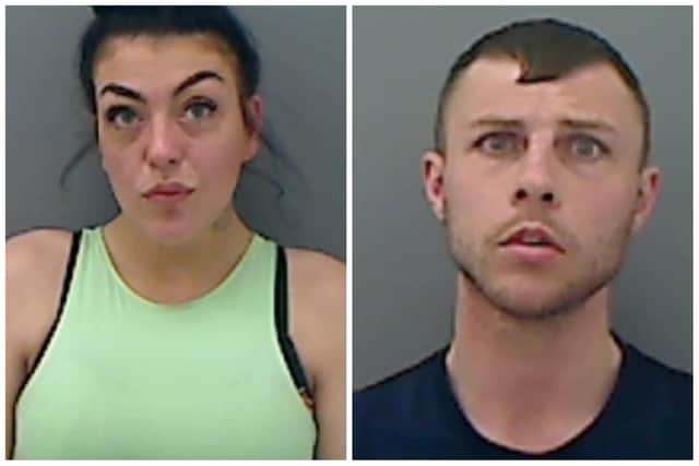 Bethany Howard and Josh Walker have both been jailed for their roles in the stabbing of a man outside a Hartlepool primary school.