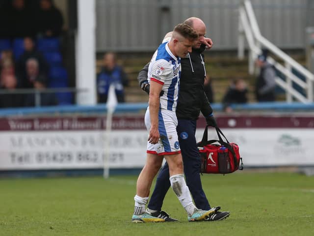 Euan Murray was forced off injured during Hartlepool United's draw with Leyton Orient. (Photo: Mark Fletcher | MI News)