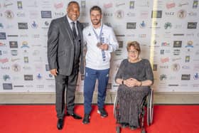 Left to right: John Barnes, Hartlepool runner Keith Hutchinson and Baroness Tanni Grey-Thompson. Picture: Ash Foster/PFC Trust