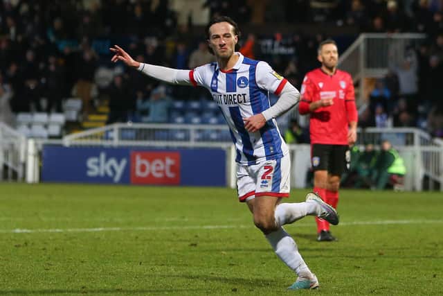Jamie Sterry scored during Hartlepool United's home win over Barrow. (Credit: Michael Driver | MI News)