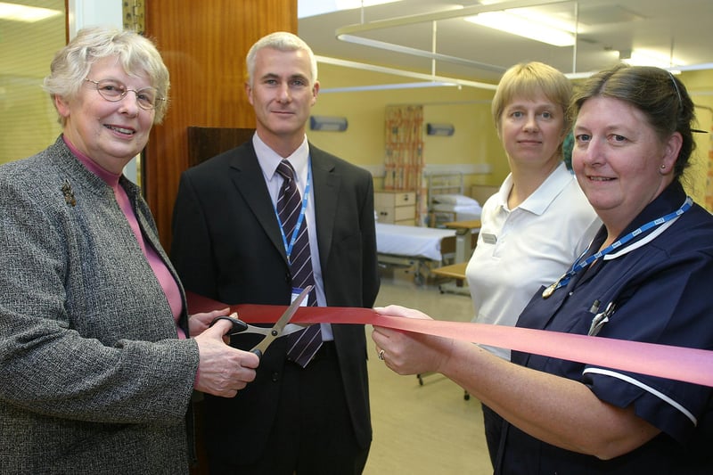 Newholme Hospital's reopening of the Rowsley ward in 2007. Chairman of the League of Friends Pat Lunn cut the ribbon with ward manager Nicola Tomlin, senior physiotherapist Debbie Brown and David Muir head of rehabilitation