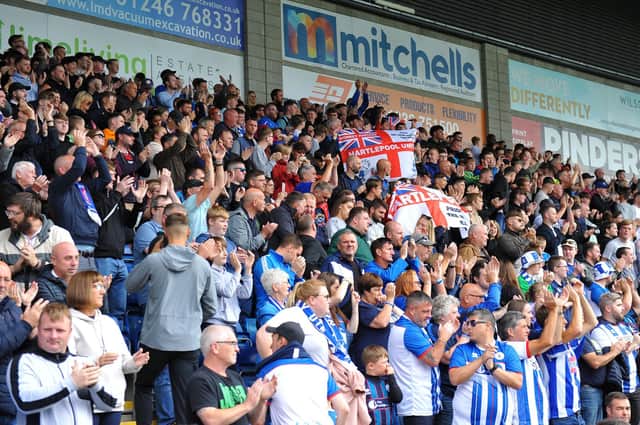 Hartlepool United supporters made the trip to Chesterfield on Bank Holiday Monday. Picture by FRANK REID